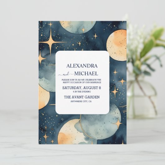 Mystic Midnight Blue en gouden Waterverf bruiloft Kaart (Staand voorkant)