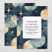 Mystic Midnight Blue en gouden Waterverf bruiloft Kaart (Voorkant / Achterkant)