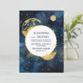 Mystic Midnight Blue en gouden Waterverf bruiloft Kaart (Staand voorkant)