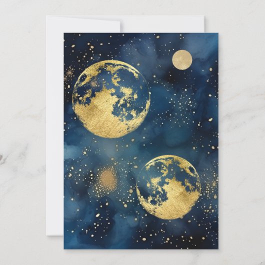 Mystic Midnight Blue en gouden Waterverf bruiloft Kaart (Achterkant)