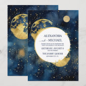 Mystic Midnight Blue en gouden Waterverf bruiloft Kaart (Voorkant / Achterkant)