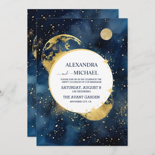 Mystic Midnight Blue en gouden Waterverf bruiloft Kaart (Voorkant / Achterkant)