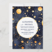 Mystic Midnight Blue en gouden Waterverf bruiloft Kaart (Voorkant)