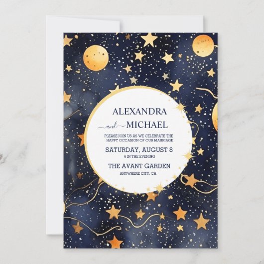 Mystic Midnight Blue en gouden Waterverf bruiloft Kaart (Voorkant)