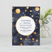 Mystic Midnight Blue en gouden Waterverf bruiloft Kaart (Staand voorkant)