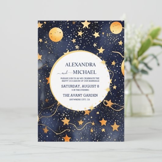 Mystic Midnight Blue en gouden Waterverf bruiloft Kaart (Staand voorkant)