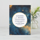 Mystic Midnight Blue en gouden Waterverf bruiloft Kaart (Staand voorkant)