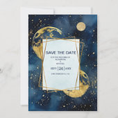 Mystic Midnight Blue en gouden Waterverf bruiloft Save The Date (Voorkant)