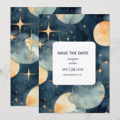 Mystic Midnight Blue en gouden Waterverf bruiloft Save The Date (Voorkant / Achterkant)