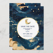 Mystic Midnight Blue en gouden Waterverf bruiloft Save The Date (Voorkant / Achterkant)