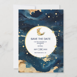 Mystic Midnight Blue en gouden Waterverf bruiloft Save The Date