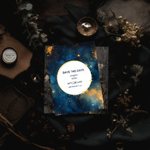 Mystic Midnight Blue en gouden Waterverf bruiloft Save The Date