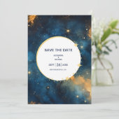 Mystic Midnight Blue en gouden Waterverf bruiloft Save The Date (Staand voorkant)