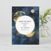 Mystic Midnight Blue en gouden Waterverf bruiloft Save The Date (Staand voorkant)