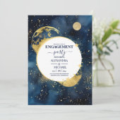 Mystic Midnight Blue Gold Waterverf Verloving Kaart (Staand voorkant)