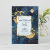 Mystic Midnight Blue Gold Waterverf Verloving Kaart (Staand voorkant)