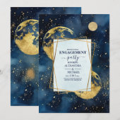 Mystic Midnight Blue Gold Waterverf Verloving Kaart (Voorkant / Achterkant)