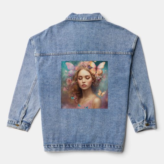 Mystic Monarch: Vlinder Tattoo ontwerp bekrachtige Denim Jacket (Achterkant)