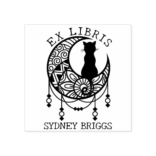 Mystic Moon Cat, Aangepaste Ex Libris Boek Rubberstempel (Afrduk)