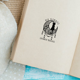 Mystic Moon Cat, Aangepaste Ex Libris Boek Rubberstempel