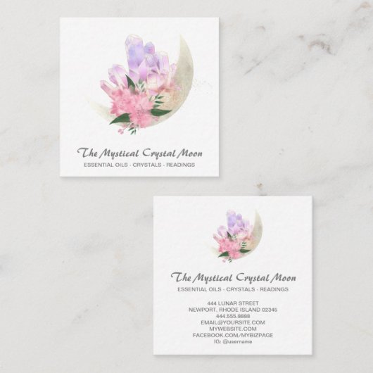 *~* Mystic Moon Crystals Floral Cosmic Glitter Sq Vierkante Visitekaartje (Voorkant / Achterkant)