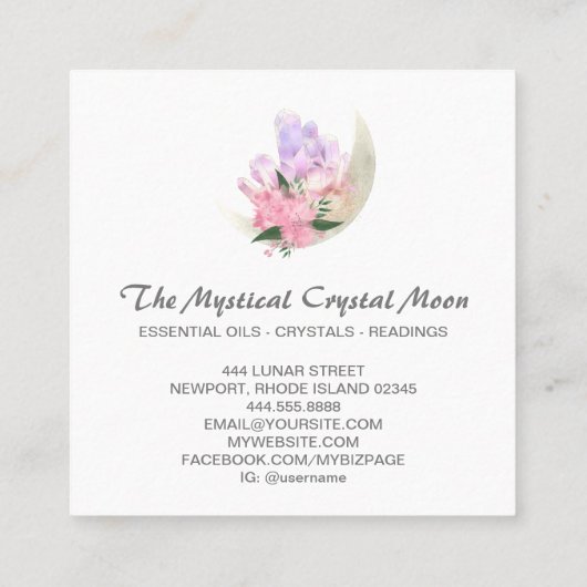 *~* Mystic Moon Crystals Floral Cosmic Glitter Sq Vierkante Visitekaartje (Achterkant)