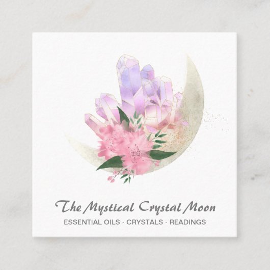 *~* Mystic Moon Crystals Floral Cosmic Glitter Sq Vierkante Visitekaartje (Voorkant)