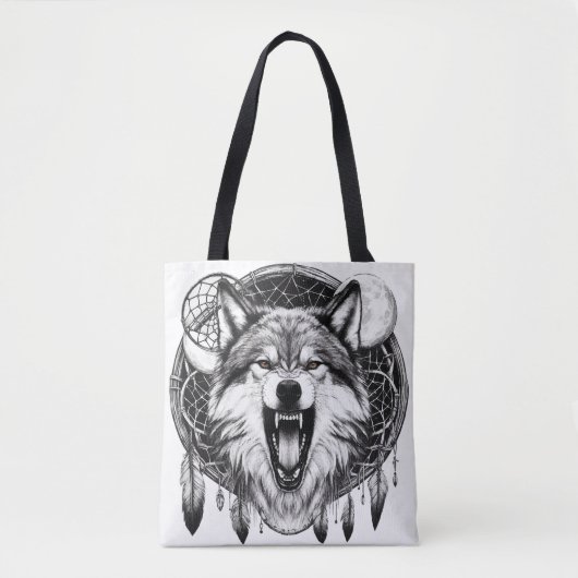 Mystic Moon Howler - Dreamcatcher Wolf Art Tote Bag (Voorkant)