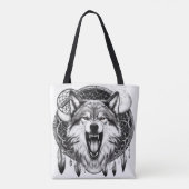 Mystic Moon Howler - Dreamcatcher Wolf Art Tote Bag (Achterkant)