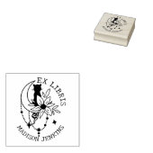Mystic Moon Kat met bloemen, Ex Libris Boek Rubberstempel (Gestempeld)