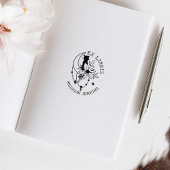 Mystic Moon Kat met bloemen, Ex Libris Boek Rubberstempel