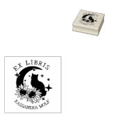 Mystic Moon Kat met Zonnebloemen, Ex Libris Boek Rubberstempel (Gestempeld)