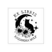 Mystic Moon Kat met Zonnebloemen, Ex Libris Boek Rubberstempel (Afrduk)