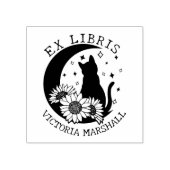 Mystic Moon Kat met Zonnebloemen, Ex Libris Boek Rubberstempel (Afrduk)