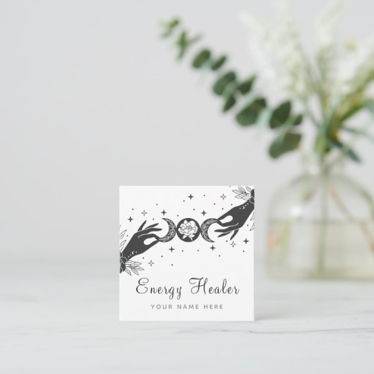 Mystic Moon Lunar Hands Esoteric Healing Energy Vierkante Visitekaartje (Staand voorkant)