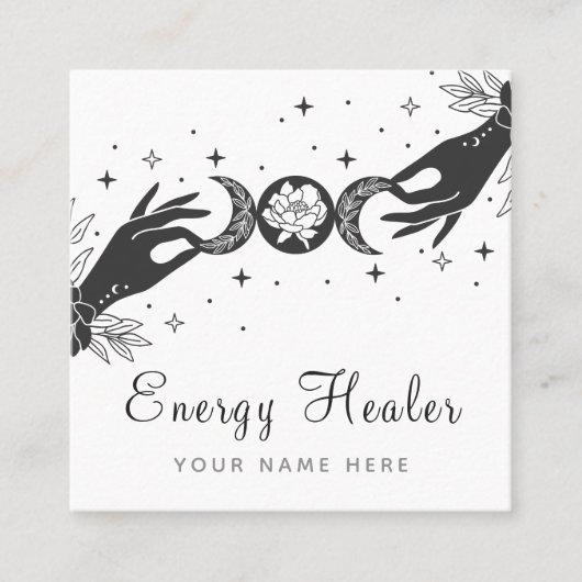 Mystic Moon Lunar Hands Esoteric Healing Energy Vierkante Visitekaartje (Voorkant)