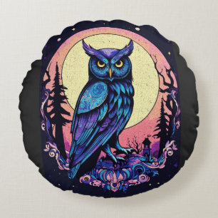 Mystic Moon Owl T-shirt betoverende nachtelijke st Rond Kussen