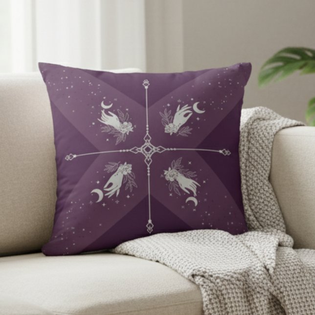 Mystic Moon Purple Celestial Boho Throw Pillow Kussen (Perfect for adding a mystic, boho, or witchy touch to your home decor )