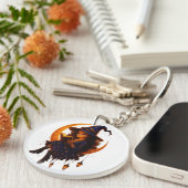 Mystic Moon Witch - Ingelijste keramische kunst Te Sleutelhanger (Voorkant Rechts)