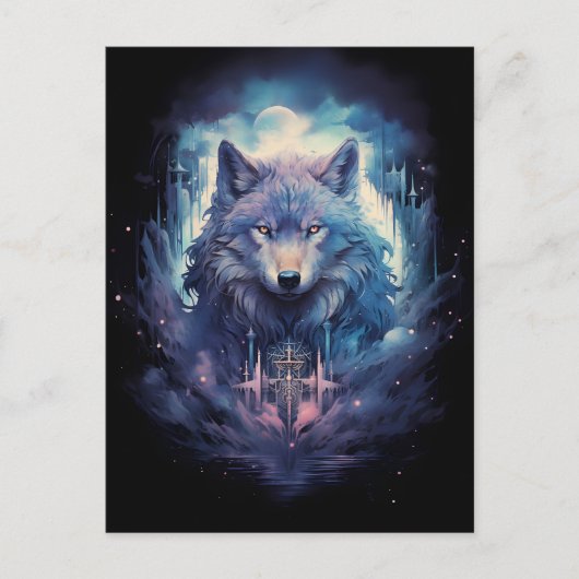Mystic Moon Wolf Guardian Feestdagenkaart (Voorkant)