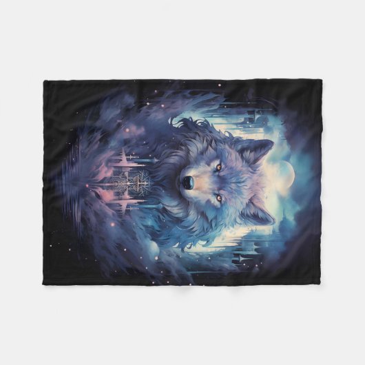 Mystic Moon Wolf Guardian Fleece Deken (Voorkant (Horizontaal))