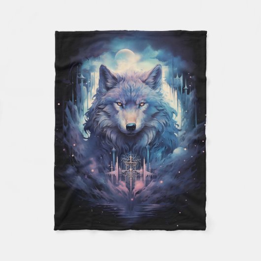 Mystic Moon Wolf Guardian Fleece Deken (Voorkant)