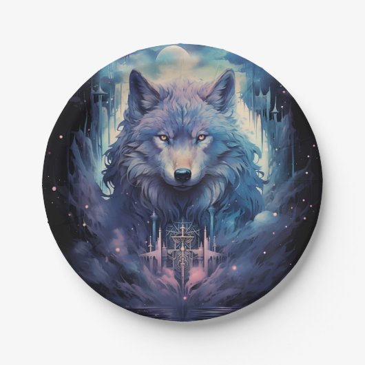 Mystic Moon Wolf Guardian Papieren Bordje (Voorkant)