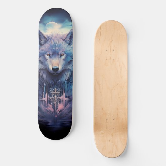 Mystic Moon Wolf Guardian Persoonlijk Skateboard (Voorkant)