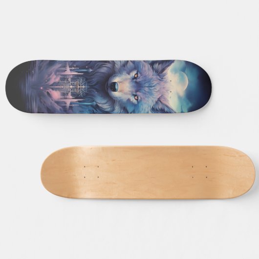 Mystic Moon Wolf Guardian Persoonlijk Skateboard (Horizontaal)
