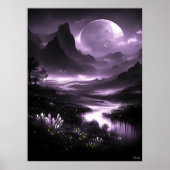 Mystic Moonlit Valley - Monochroom Fantasy Poster (Voorkant)