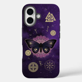Mystic Moth & Norse draait op kosmisch Paarse iPhone 16 Hoesje