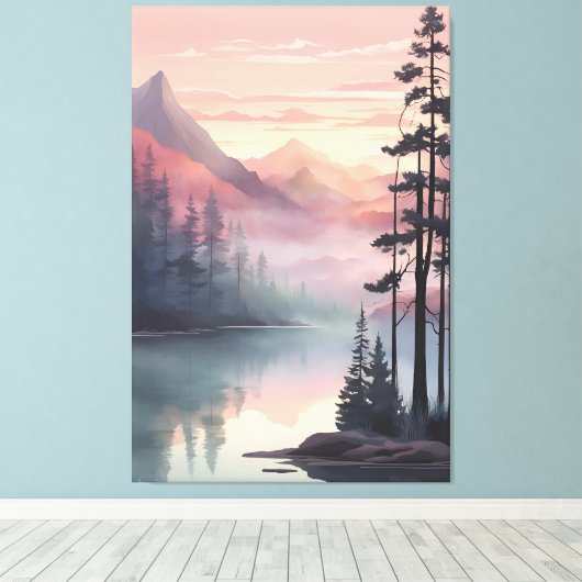 Mystic Mountain Lake bij zonsopgang Canvas Afdruk (Insitu (Houten vloer))