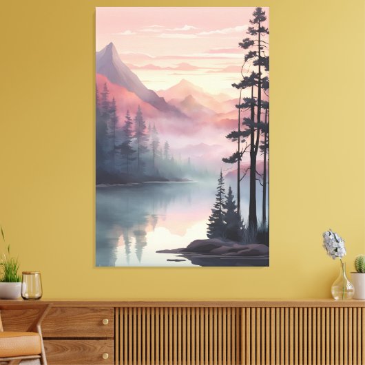Mystic Mountain Lake bij zonsopgang Canvas Afdruk (Insitu (Woonkamer))