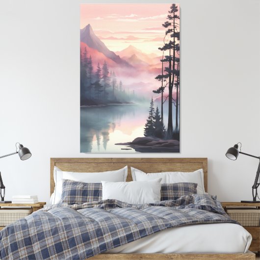 Mystic Mountain Lake bij zonsopgang Canvas Afdruk (Insitu (Slaapkamer))